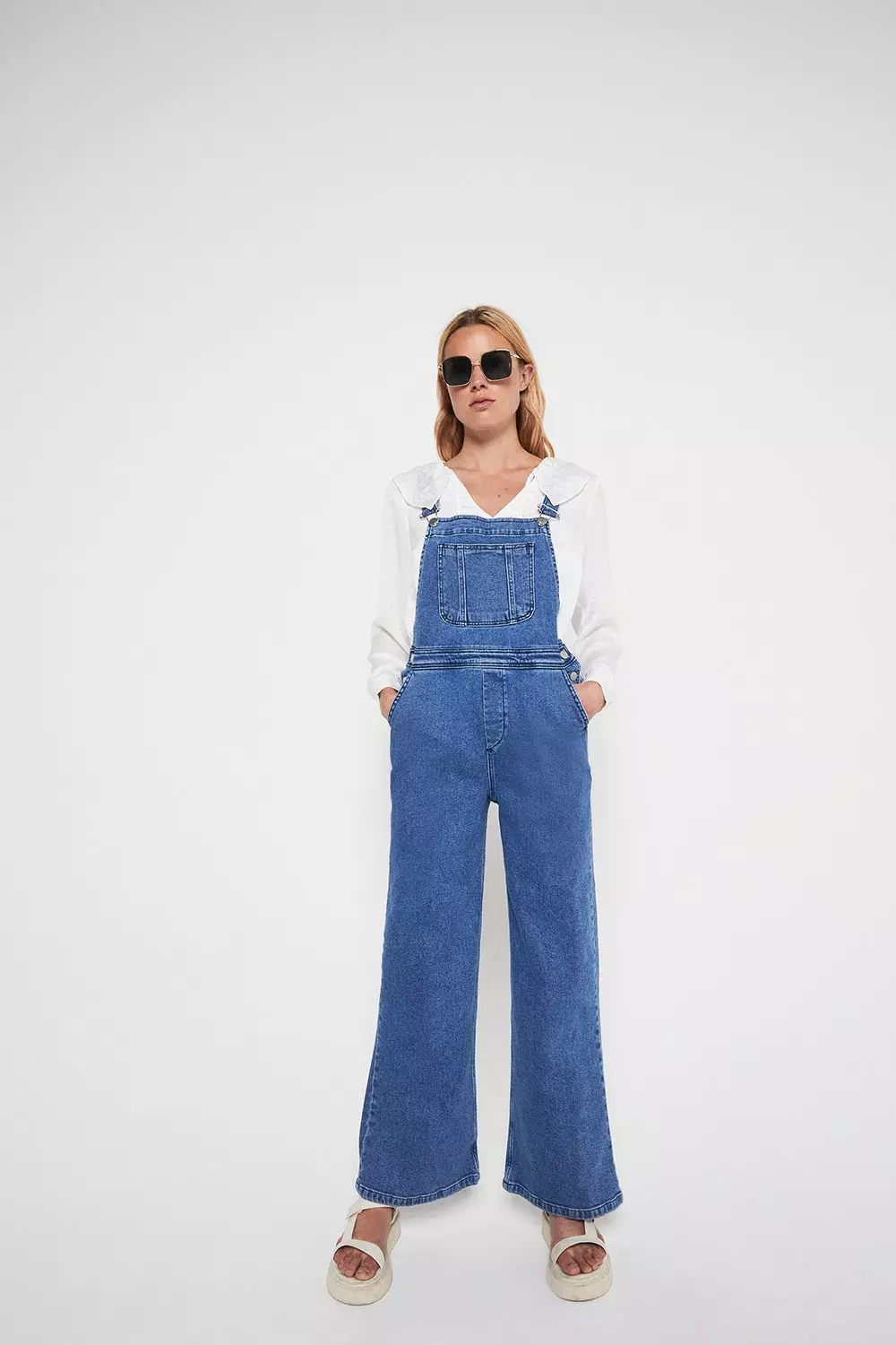 Wide leg hot sale denim dungarees uk